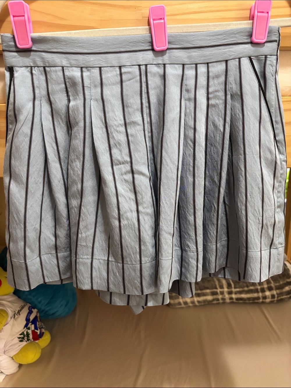Pleated blue Pinstripe Women's short pants